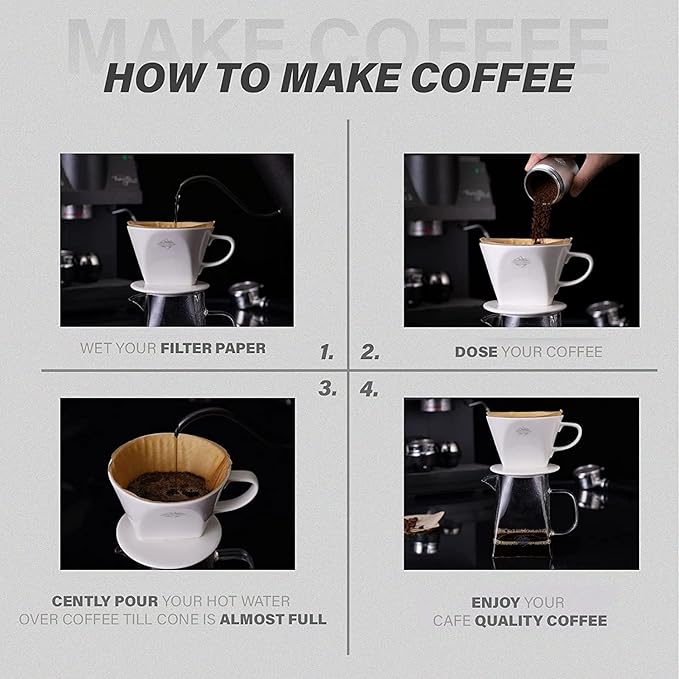 Pour Coffee Dripper Set Manual Drip Ceramic Coffee Maker 600ML Glass Carafe Ceramic Dripper Coffee Filters（White）