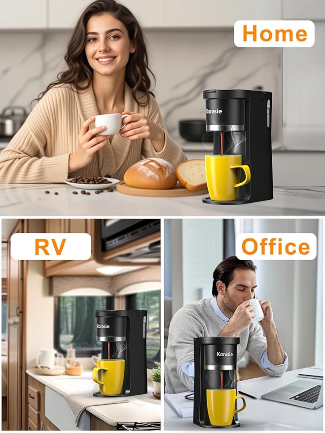 Small Single Serve Coffee Maker Fast Brew for K-Cup &amp Ground Coffee 6-12 Oz Brew Sizes One-Button Single Cup Coffee Maker Coffee Machine with Descaling Reminder