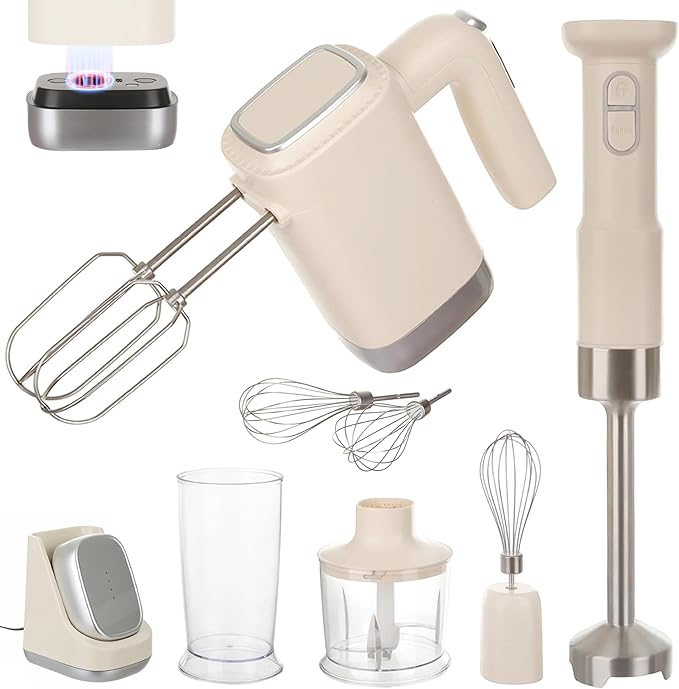 CARTMAN Cordless Hand Blender and Mixer Food Preparation Appliance Set Removable Battery Included Cord-Free Kitchen Operation Charging Base and USB-C Charge Cable