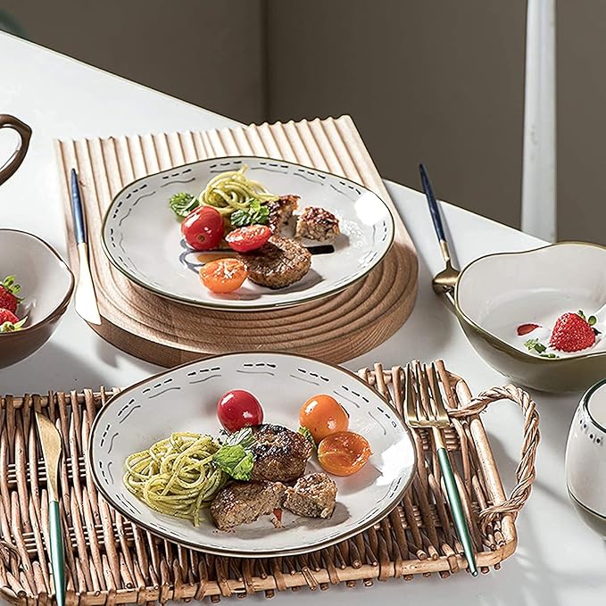 Dinnerware Sets - Luxury Gift Dishes Service Set Ceramics Dinner Sets 20 Pieces Hand Drawn Vegetable Pattern Porcelain Dinnerware Set | Mug Cereal Bowl and Steak Plate