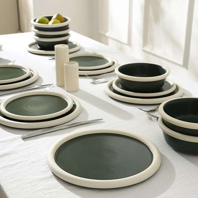 Stone Lain Capri 24-Piece Dinnerware Set Stoneware Green