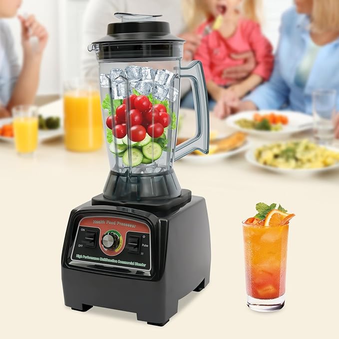Kitchen Blender: 1.03 Gallon Large Capacity Powerful Pure Copper Motor 2800W High Speed Serrated Sharp 304 Carbon Steel Blades Provide Powerful Mixing Capabilities for Home and Business - Black