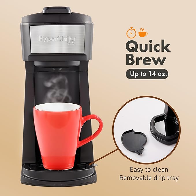 Elite Gourmet HyperChiller EHC210N Iced/Hot Coffee Maker K-Cup or Coffee Grounds 8 10 or 12oz Pours Removable K-Cup Holder and Reusable Mesh Filter Drip tray Black/Stainless-Steel