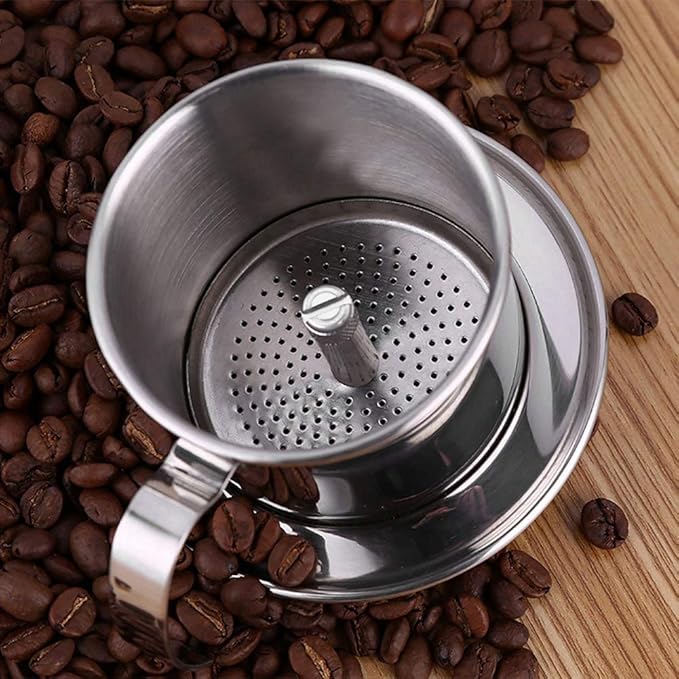 TOPINCN Vietnamese Coffee Drip Filter Stainless Steel Pour Over Coffee Maker Portable Coffee Drip Brewer for Home Office Travel (Silver)