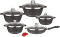 10-Piece Nonstick Cookware Set – Granite &amp Marble Coated Pots &amp Pans with Glass Lids Frying Pan Saucepans Stock Pot – Premium Black Kitchenware for Easy Cooking