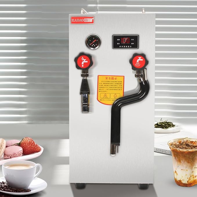 2500W Commercial Milk Foam Machine 8L/2.1 Gallon Full-Automatic Steam Boiling Water Frothing Machine/Espresso Coffee Machine with LED Display for Home Coffee Shops Bars Milk Tea Shops