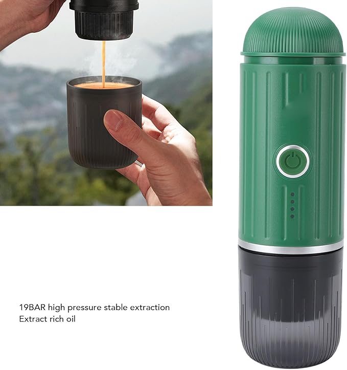 Portable Coffee Maker 19 Bar Pressure High Oil Extraction Mini Coffee Machine for Home Travel Office (Green)