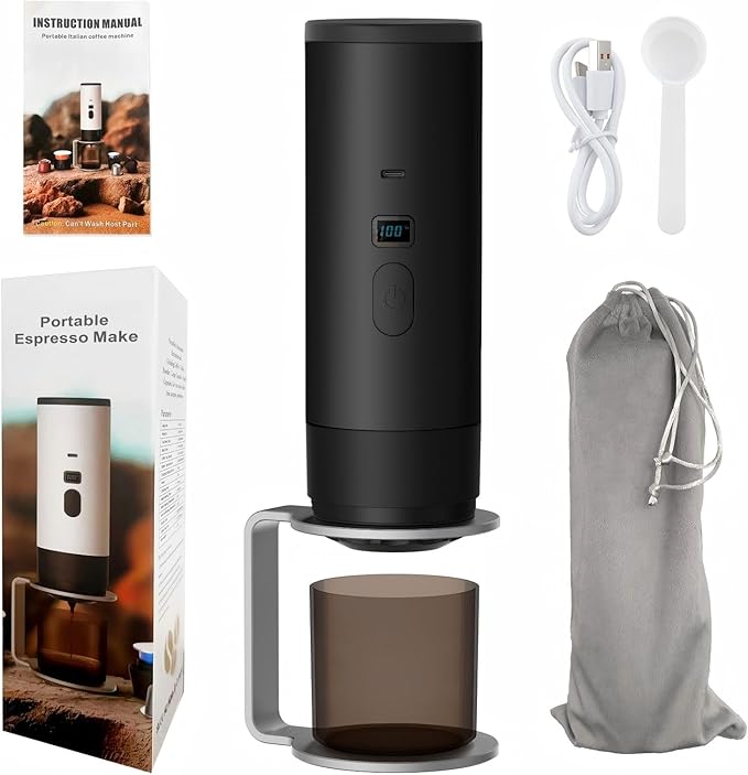 3-in-1 Single Serve Coffee MakerWireless Protable Coffee Machine Vacuum Pressured AvailableAutomatic Extraction and Real-time Heating Vacuum Coffee Maker for TravellingBlack