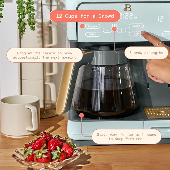 Multi-Brew Coffee Maker – 12-Cup Carafe &amp Single-Serve Pod or Grounds Iced Coffee Mode Programmable Touch Display Includes Filters (Hydrangea)