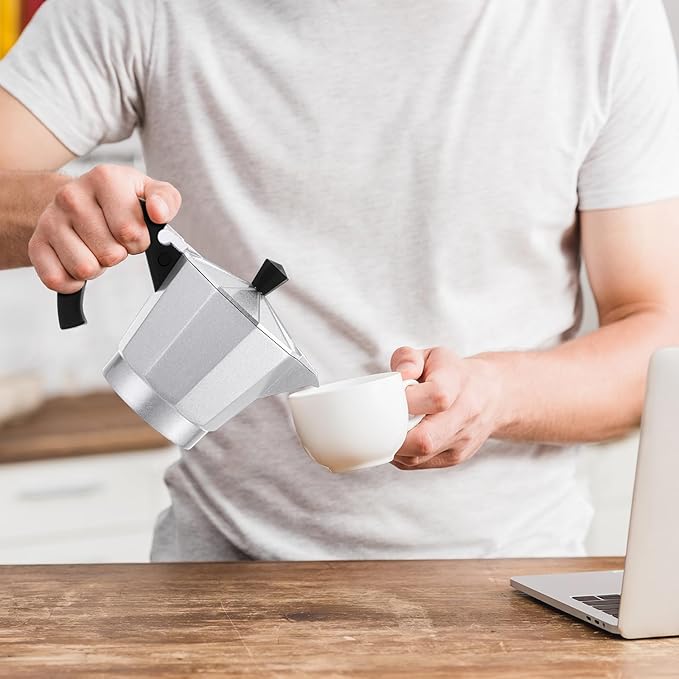 Coffee Pot 6 Cup Electric Espresso Coffee Maker Italian Moka Maker 300ml Portable Aluminum Espresso Machine Cafetera Moka Pot with Detachable Base Gift for Home Travel (Silver)