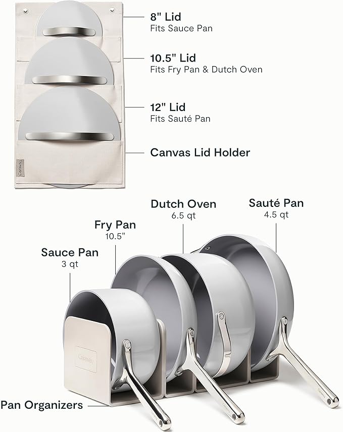 Caraway 23-Piece Nonstick Ceramic Cookware &amp Bakeware Set – Pots Frying Pans Lids Baking Sheets Pans Cooling Rack &amp Storage – Oven Safe Non-Toxic – Compatible with All Stovetops - Gray