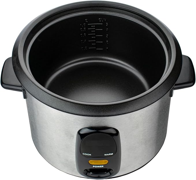 8-Cup &amp 5-Cup Rice Cooker and Steamer with Non-Stick Pot – One-Touch Electric Rice Maker with Auto-Warming Glass Lid &amp Measuring Cup – Silver and Black (8 Cups)