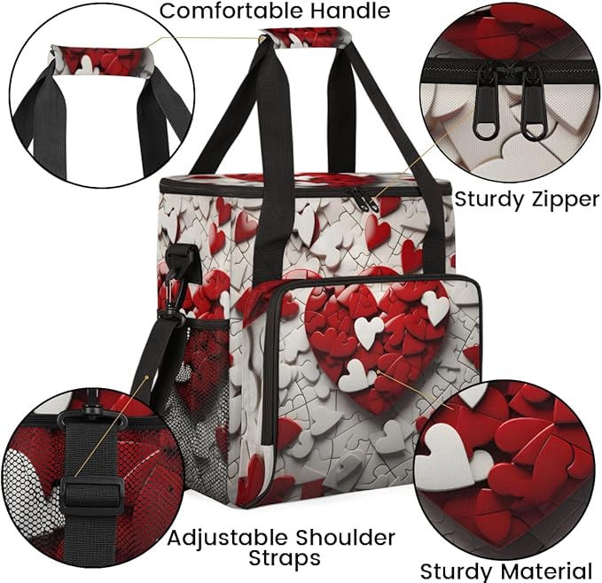 Heart Jigsaw Coffee Maker Carrying Bag Portable Travel Storage Tote Bag Compatible with K-Mini or K-Mini Plus Single Serve Coffee Brewer Carrying Case with Multiple Pockets &amp Shoulder Strap