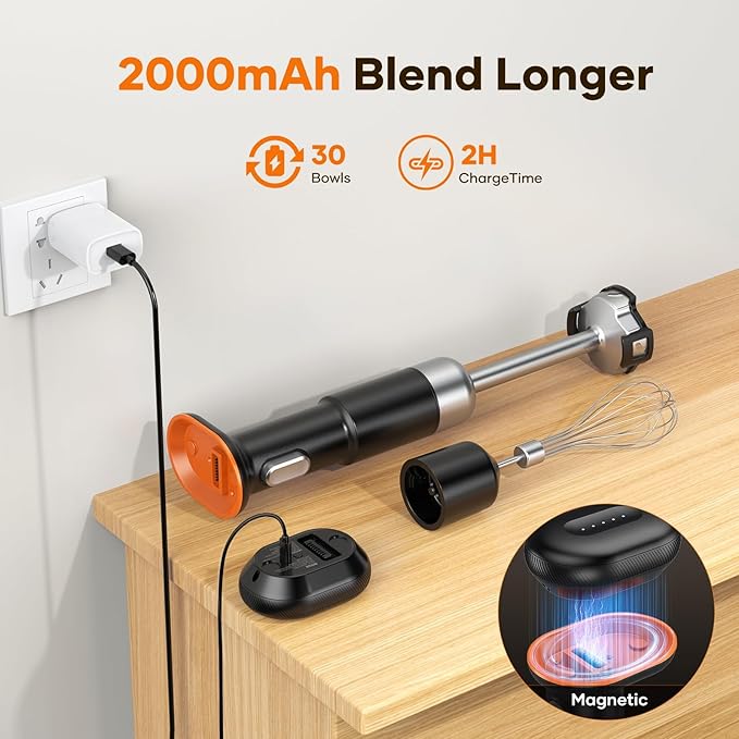 Cordless Stick Immersion Blender 5-in-1 Ritus 13000RPM Soup Blender Rechargeable Handheld Mixer For Baby Food &amp Smoothies Variable Speed Dishwasher-Safe Mixing Beaker Chopper Whisk Milk Frot