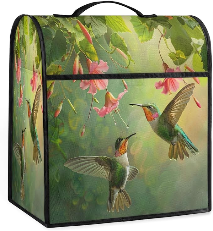 cfpolar Kitchen Aid Mixer Cover Compatible with 6-8 Quarts Hummingbird Flower Leaves Stand Mixer Cover Kitchen Aid Mixers Accessories Appliance Organizer Bag Dust Covers with Zipper Pocket