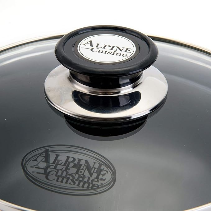 Alpine Cuisine 16-Piece Nonstick Aluminum Cookware Set - Heavy-Duty 2.5mm Pots and Pans with 3Qt 6Qt &amp 10Qt Dutch Ovens 11 Wok 10 Fry Pan Tempered Glass Lids &amp Utensils - Red