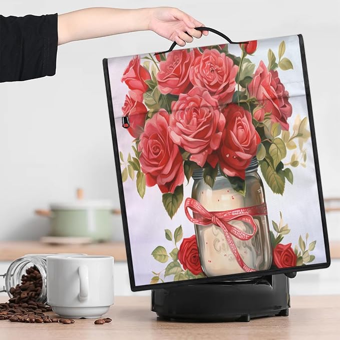 Kitchen Aid Mixer Cover Rose Flower Stand Mixer Cover Compatible with 6-8 Quarts Stand Mixers Dust Covers with Zipper Pocket Foldable Washable Kitchen Aid Organizer Bag