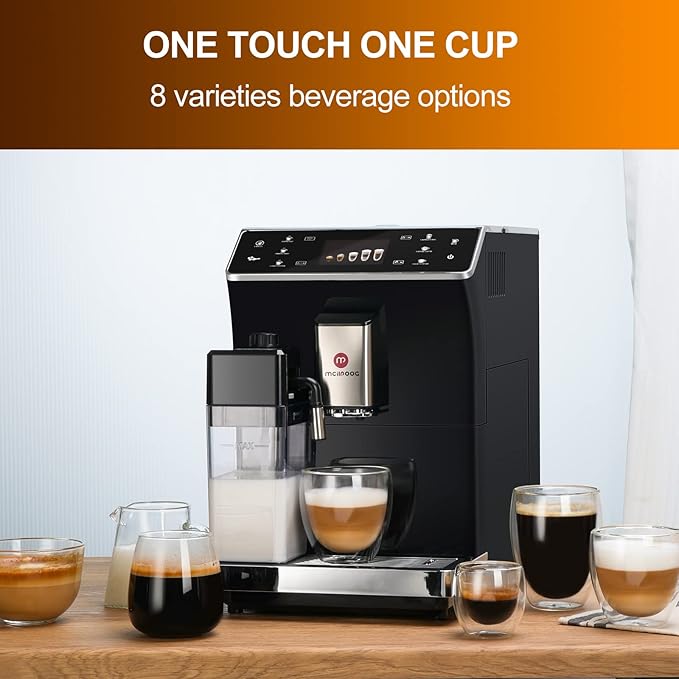 Mcilpoog Super Automatic Espresso Coffee MachineFully Automatic Espresso Machine With Grinder Easy To Use Touch Screen Coffee Maker with Milk Frother.(WS-202)