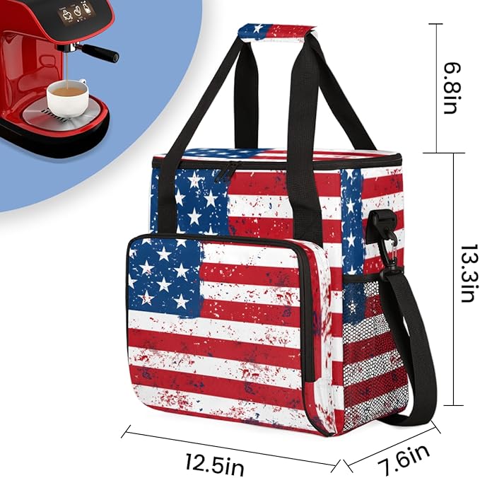 Star-Spangled 4th of July Coffee Maker Carrying Bag Travel Storage Bag Compatible with K-Mini or K-Mini Plus Single Serve Coffee Brewer Carrying Case with Multiple Pockets &amp Shoulder Strap