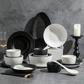 28/30 Pieces Dish Sets for 6 Black and White Serving Plates and Bowls Sets Frosted Texture Dinnerware Set Hard and Durability Scratch Resistant Dishware Set Dishwasher &amp Microwave &amp Oven Safe(