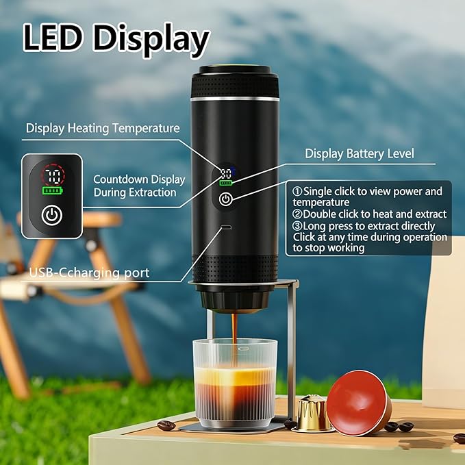 Cordless 20 Bar Auto-Heat Coffee Maker 3-in-1 Espresso Machines &amp Coffee Machine for Powder/Capsules Rechargeable Portable for Camping Travel RV Office (green)