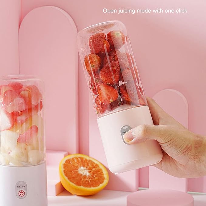 Portable Blender USB Rechargeable 500ml Mini Personal Juicer Blender for Smoothies Shakes with 6 Leaf Blade for Sports Travel Pink