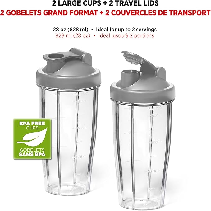 Starfrit Personal Blender - Two 828ml Cups - High Low &amp Pulse Modes - 300W - Black