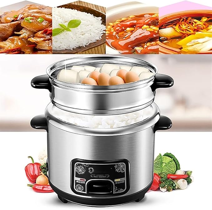 THEGA Rice Cooker - Stock Pot With Steamer Basket Rice Cooker And Steamer Warm Function (2/3/4/5L) 201 Stainless Steel Liner With Spatula And Measuring Cup for 1-7 People (Size : 4L)