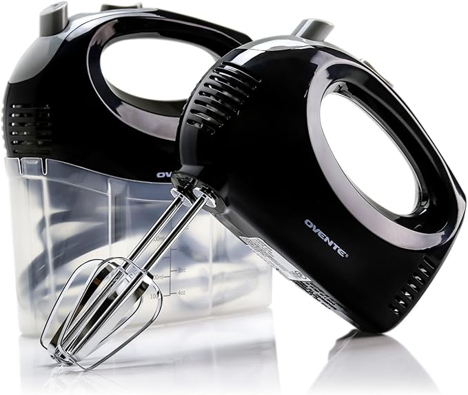 OVENTE Immersion Electric Hand Blender 300 Watt Power 2 Mix Speed &amp Portable 5 Speed Mixing Electric Hand Mixer with Stainless Steel Whisk Beater Attachments &amp Snap Storage Case