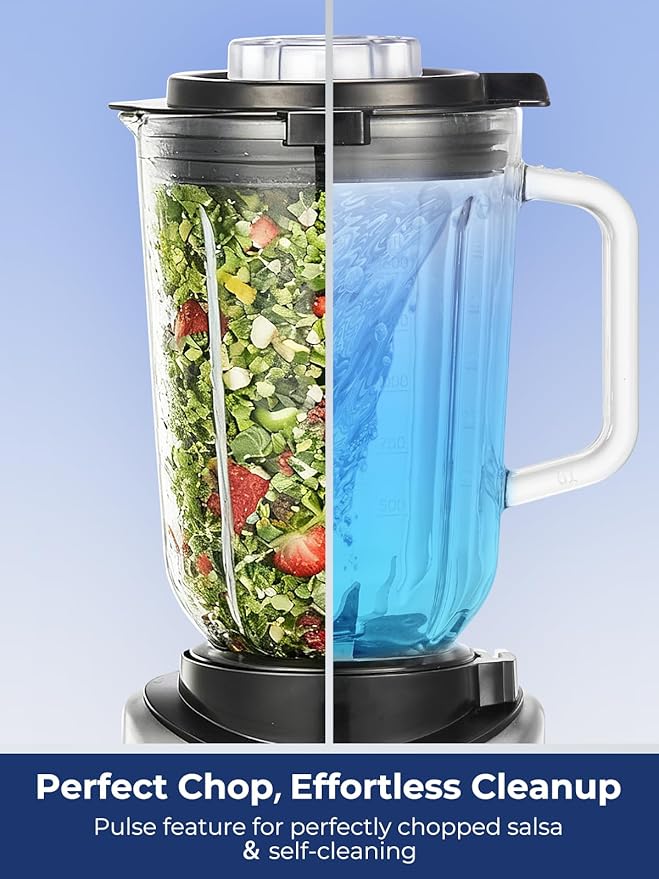 FOHERE Professional Blender Peak 1300W Countertop Blender with 3 Presets＆ 5 Speeds for Smoothies Shakes and Frozen Drinks 50 Oz Glass Jar ＆20 Oz Tritan Jug