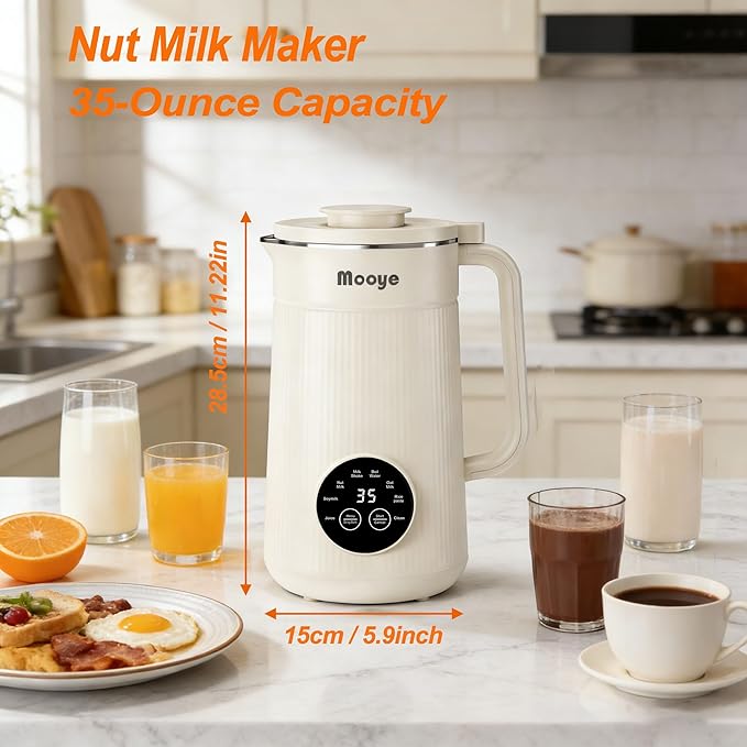 8 in 1 Automatic Nut Milk Maker Machine 35oz Multi-Functional Soybean Milk Maker with 10 Blades Plant-Based Oat Almond Dairy Free Beverages with 12h Timer Heating Auto-clean Keep Warm 2h