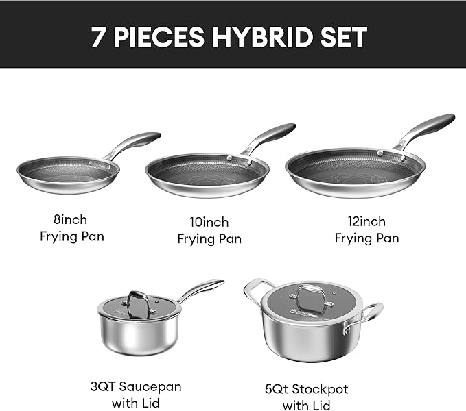 COOKER KING Stainless Steel 7PCS Cookware Set Pots and Pans Set Non Stick Frying Pans Saucepans &amp Stock Pot with Lid Non-Toxic Induction Oven Dishwasher Safe