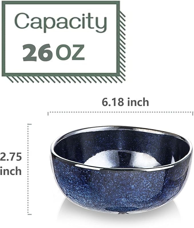 Vicrays 24-Piece Kitchen Dinnerware Set Ceramic Flat Dinner Plates Salad Plates Bowls Set Coffee Mug Microwave Oven and Dishwasher Safe Scratch Resistant Suitable for Home Party (Blue)