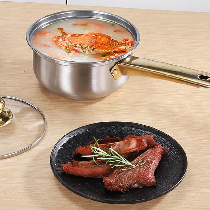 Stainless Steel Pots and Pans Set 5-Piece Cookware Set with Golden Handles and Glass Lids for Kitchen Frying Boiling Grilling