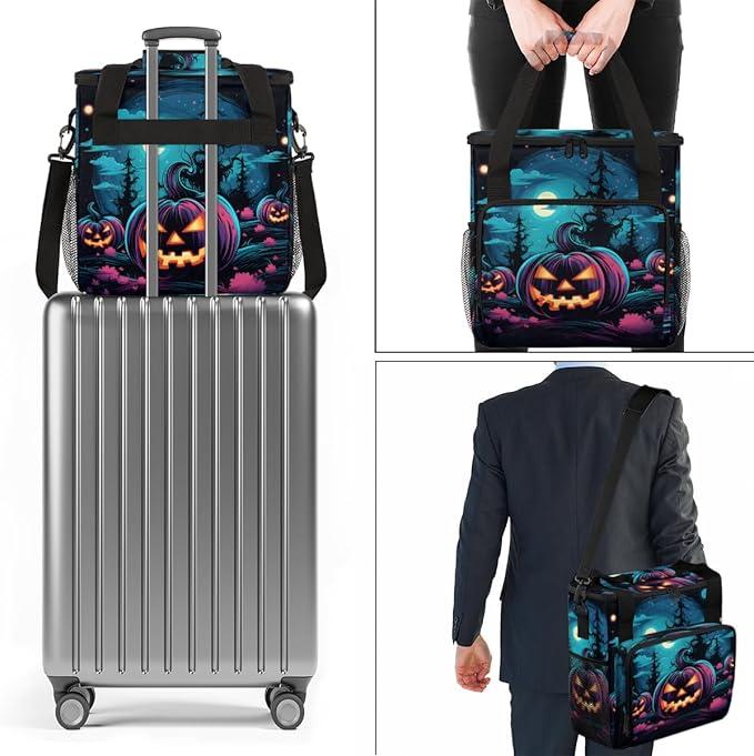Gothic Halloween Pumpkin Coffee Maker Carrying Bag Travel Storage Bag Compatible with K-Mini or K-Mini Plus Single Serve Coffee Brewer Carrying Case with Multiple Pockets &amp Shoulder Strap