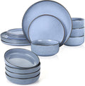 E-far Dinnerware Sets for 4 16-Piece Stoneware Plates and Bowls Set Reactive Glaze Dishes Dinning Ware Set Chip &amp Scratch Resistant Microwave &amp Dishwasher Safe - Ocean Blue