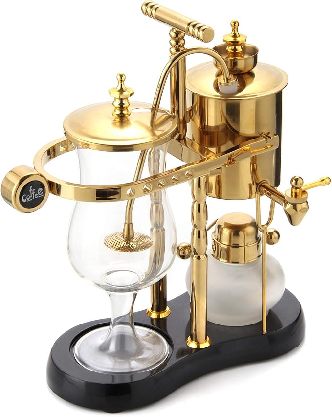 Diguo Belgian/Belgium Family Balance Siphon/Syphon Coffee Maker Elegant Double Ridged Fulcrum with Tee handle (Classic Gold)
