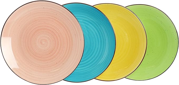 12 Piece Double Bowl Stoneware Dinnerware Set Multi Color Solid Modern Contemporary Round Porcelain Dishwasher Safe