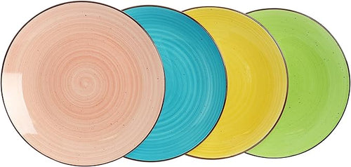 12 Piece Double Bowl Stoneware Dinnerware Set Multi Color Solid Modern Contemporary Round Porcelain Dishwasher Safe