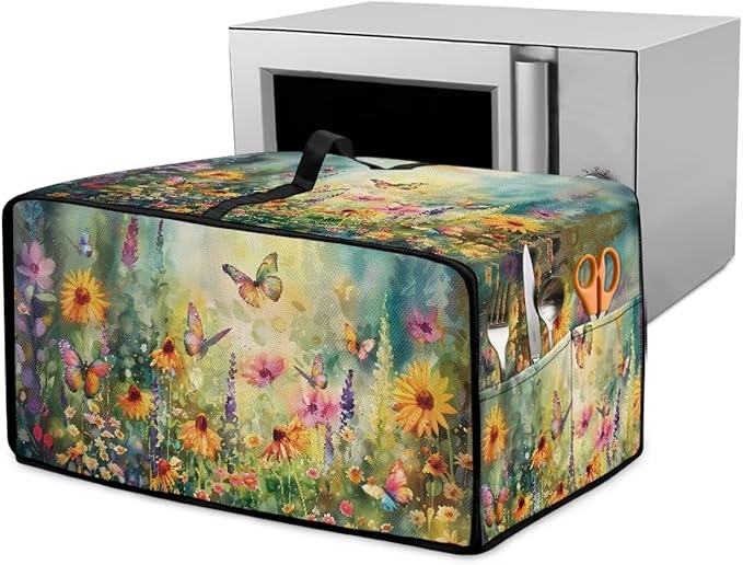 Sunflower Butterfly Toaster Oven Cover Wide Slot Dustproof Washable Toaster Oven Air Fryer Cover Universal Fit Most Standard Toasters Green and Yellow
