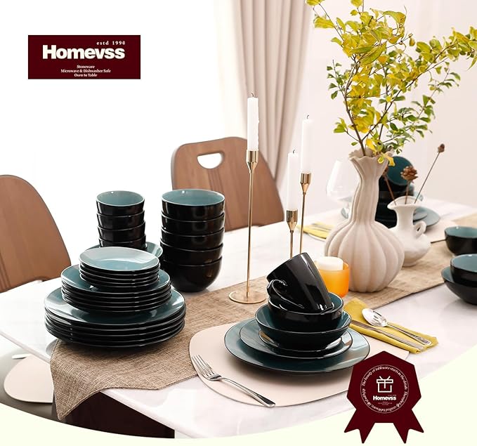Stoneware Sonoma 56pc Dinnerware Set Black + Speckled Spin Wash Turquoise