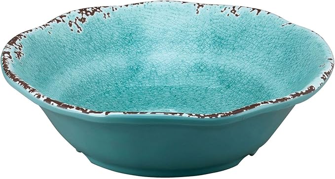 Supreme Housewares 12-Piece Melamine Dinnerware Set Includes Dinner Plates Salad Plates Bowls Service for 4. (Crackle Turquoise)