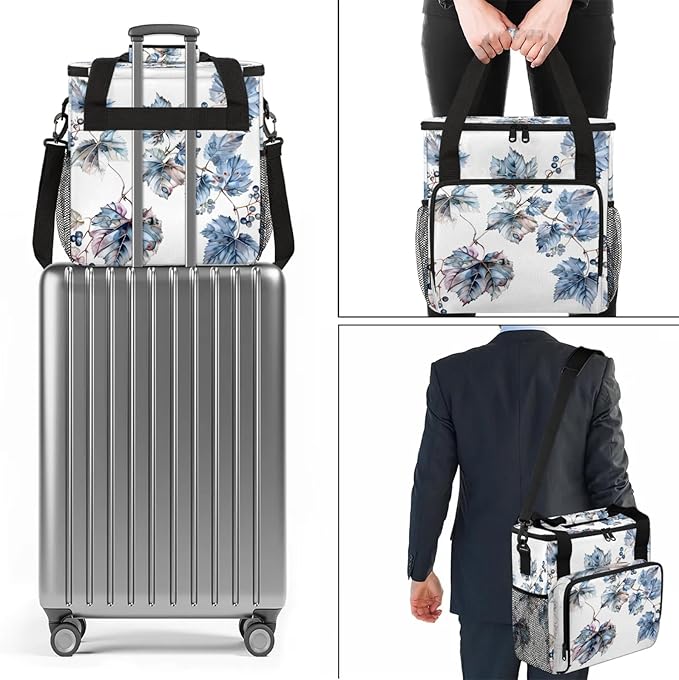 Grapes Fruit Leaves Coffee Maker Carring Bag Large Insulated Storage Organizer Case Tote Bags with Shoulder Strap for Travel Work Picnic
