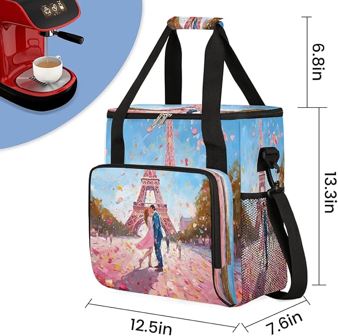 Eiffel Tower Couple Coffee Maker Travel Bag for K-Mini or K-Mini Plus Single Serve Coffee Brewer Portable Storage Tote Case for Tarvel