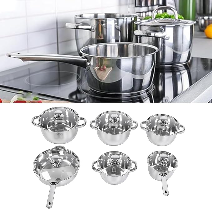 Stainless Steel Cookware Set High Temperature Proof Crack Proof 15Pcs Kitchen Pots and Pans with Lids Shovel Spoons for Frying Boiling Stewing