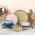 AmorArc Ceramic Dinnerware Sets for 4 12 Pieces Handpainted Plates and Bowls Set with Rustic Terracotta Underside Scratch Resistant Stoneware Dishes Set Dishwasher &amp Microwave Safe Multi-Color