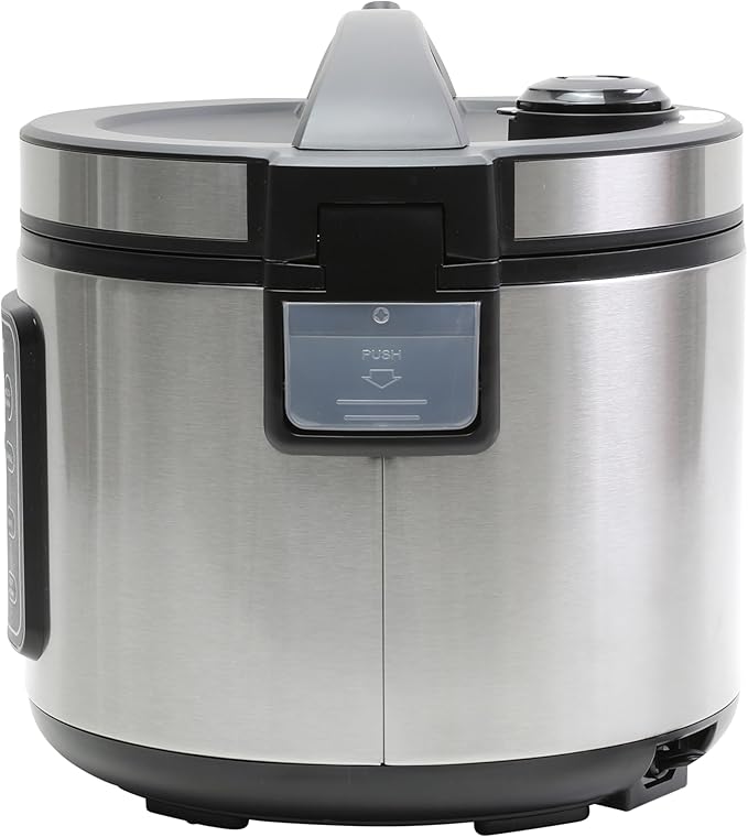 West Bend Rice &amp Grain Multi Cooker Programmable with 9 Preset Functions Features Delay Start and Keep Warm Functions and Steam Basket 20 Cups Cooked (10 cups uncooked) Stainless Steel