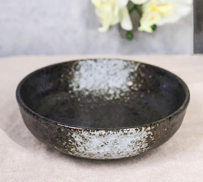 Ebros Gift Artistic Charcoal Grey Tone Hakumu Collection Dinnerware Serveware Kitchenware Set Asian Japanese Restaurant Supply (Pack Of 5 Shallow Bowl Deep Plates 10oz)