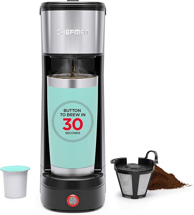 Chefman InstaCoffee Max The Easiest Way to Brew the Boldest Single-Serve Coffee Use Fresh And Flavorful Grounds or K-Cups