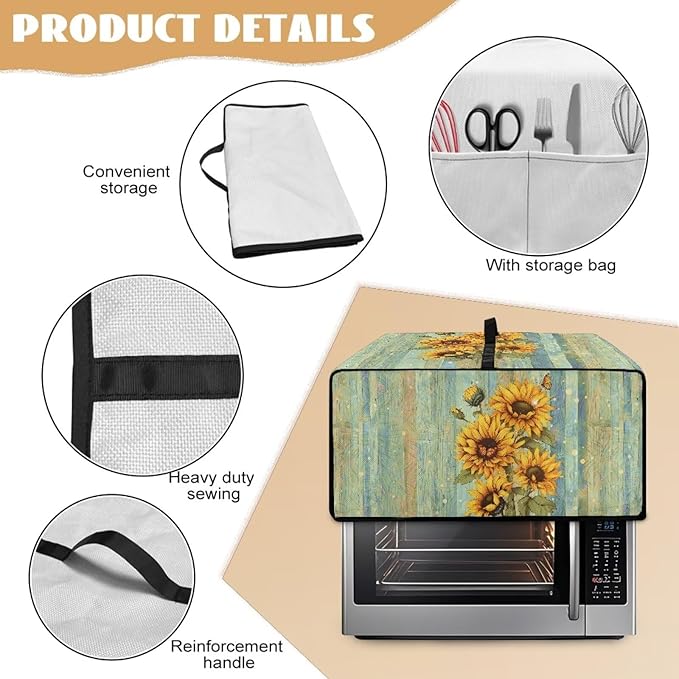 Doojoayie Sunflower Appliance Covers 6 Slice Toaster Cover Universal Fit Kitchen Small Appliance Dust Protector Compatible with Toaster Oven/Bread Machine/Air Fryer